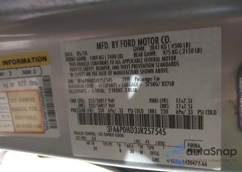 2018 Ford Fusion Se z USA, uszkodzony, nr VIN 3FA6P0HD3JR257545